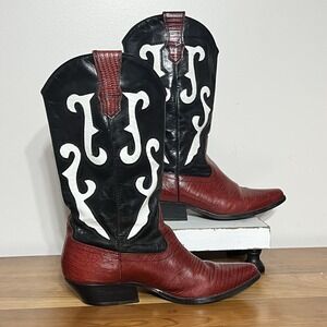 Y2K‎ Nine West Romnee 90's Red Black Leather Western Cowboy Boots snip Toe 9M